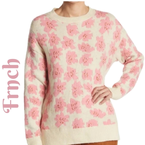 Frnch Paris Nikki Geraniums Pink Flower Print Incredible Soft Sweater Sz Med-Lg - Picture 1 of 11